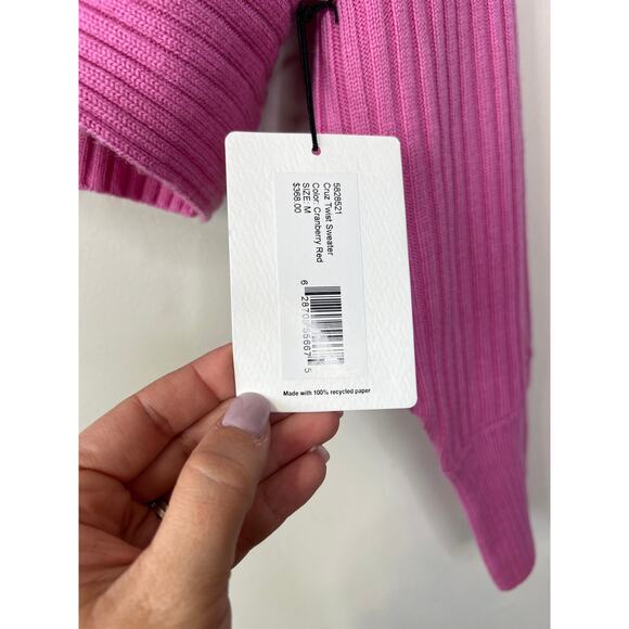 NWT Amur Cruz Twist Cropped V-Neck Cranberry Red & Pink Ribbed Sweater - Picture 5 of 8